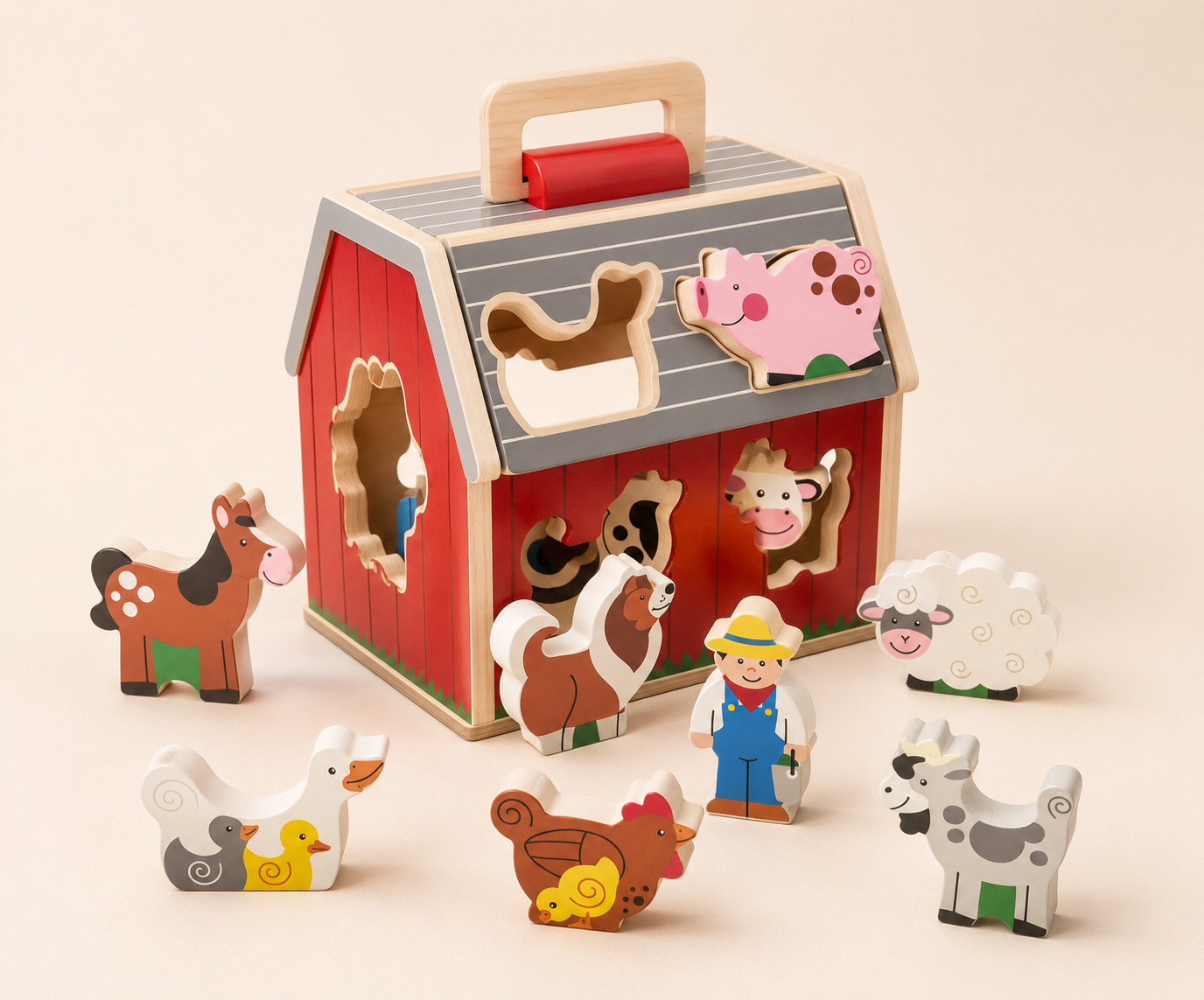 Melissa & Doug Take-Along Wooden Toy Barn with farm animals