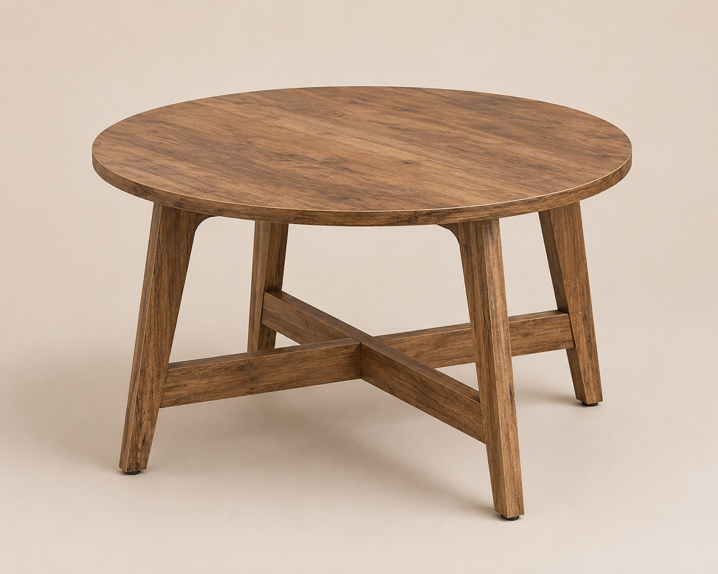 Round wooden coffee table with cross base