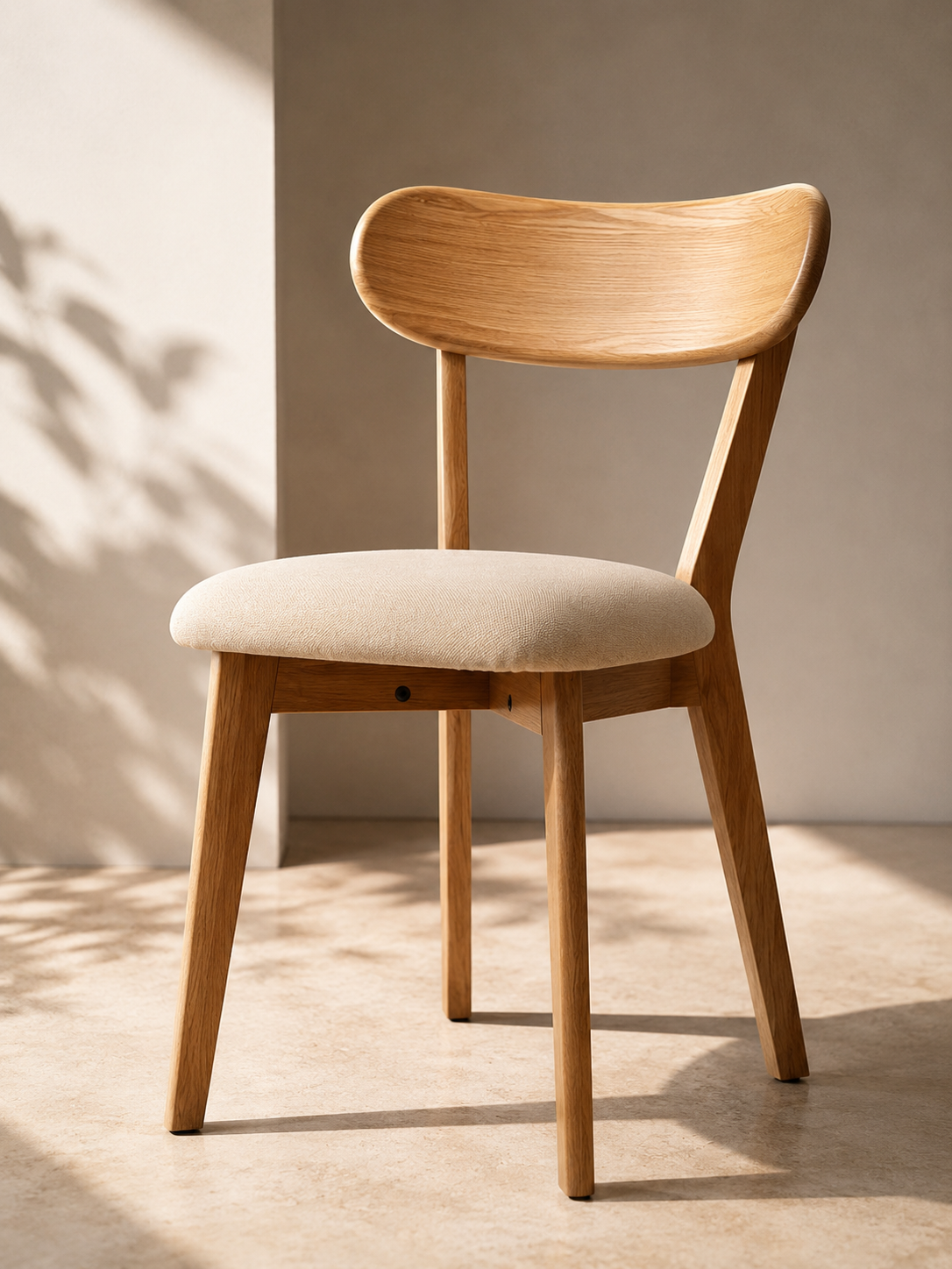 Solid oak dining chair with upholstered seat